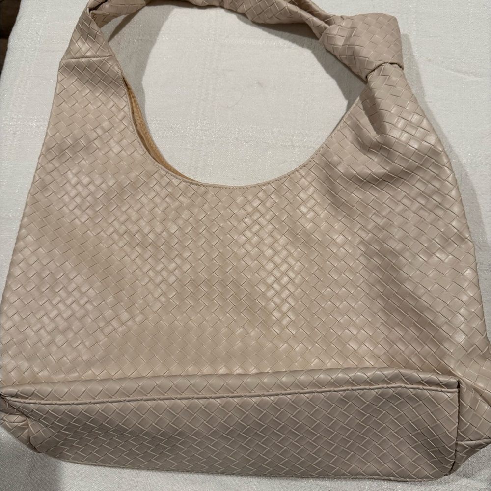 Chic Beige Woven Hobo Bag